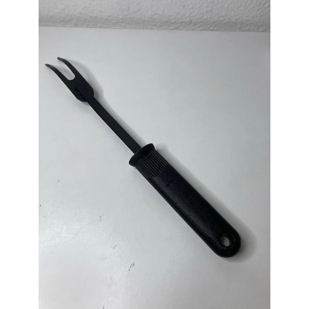 Vintage EKCO Black Coated Metal Meat Serving Fork w/Sure Grip Black Handle‎